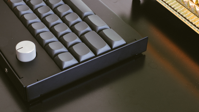 Close-up of detail on side of keyboard